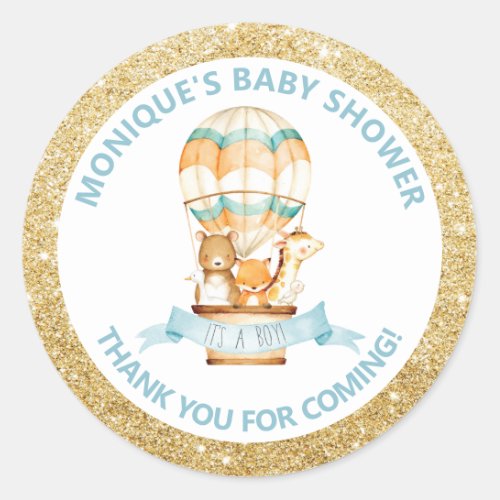 Hot Air Balloon Cute Animals Baby Shower Thank You Classic Round Sticker