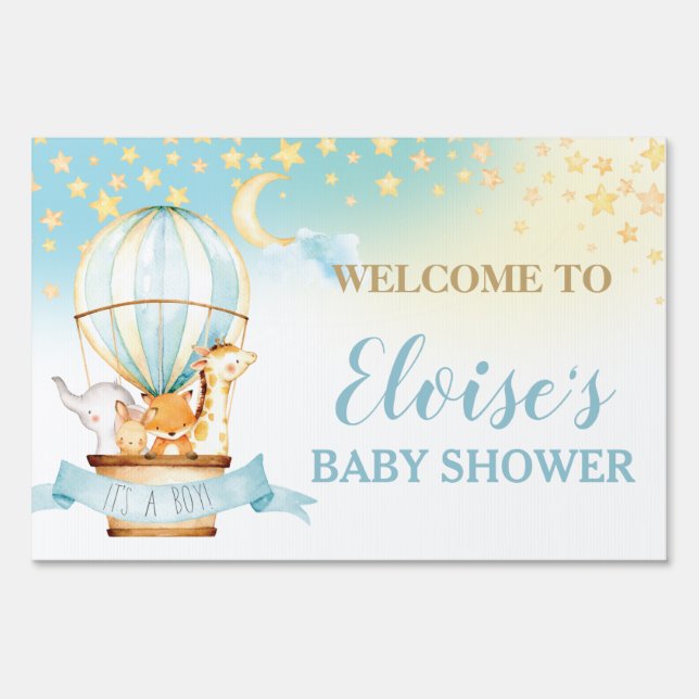 Hot Air Balloon Cute Animals Baby Shower Welcome Sign (Front)