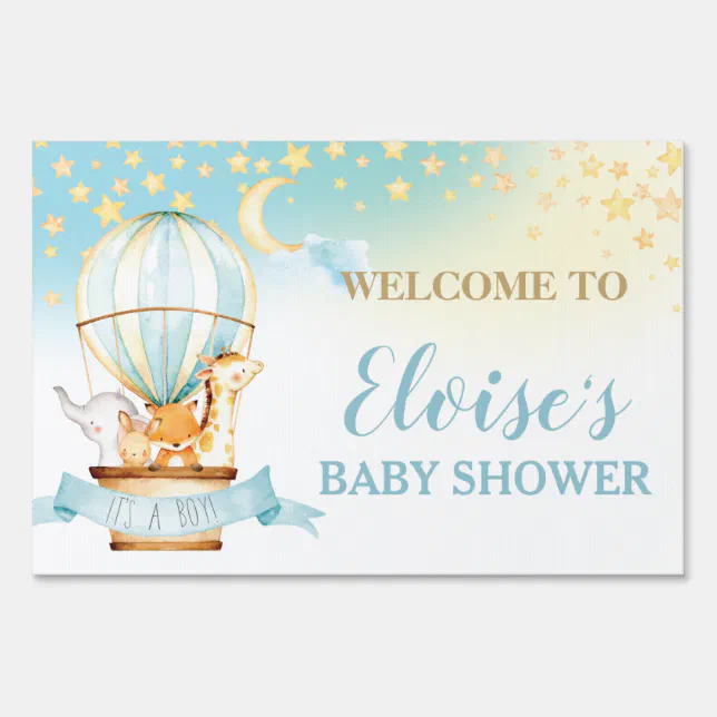 Hot Air Balloon Cute Animals Baby Shower Welcome Sign | Zazzle