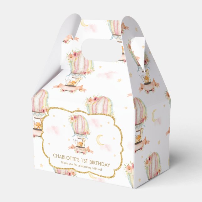 Hot Air Balloon Cute Animals Birthday Thank You Favor Boxes (Front Side)
