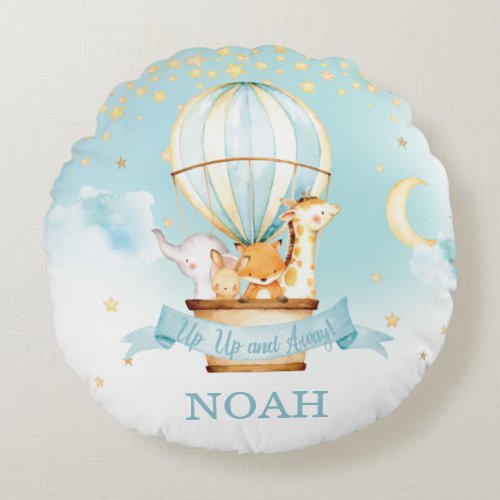 Hot Air Balloon Cute Animals Boy Nursery Decor Round Pillow