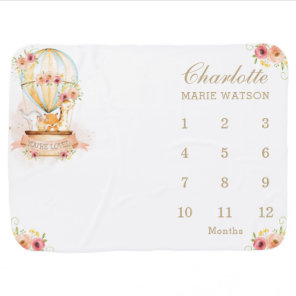 Hot Air Balloon Cute Animals Monthly Milestone Baby Blanket