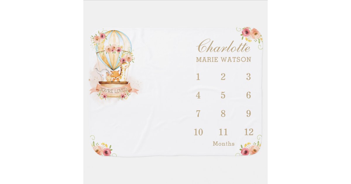 Hot Air Balloon Cute Animals Monthly Milestone Baby Blanket | Zazzle