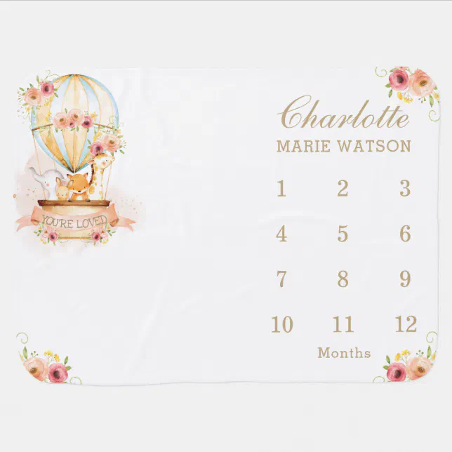 Hot Air Balloon Cute Animals Monthly Milestone Baby Blanket | Zazzle