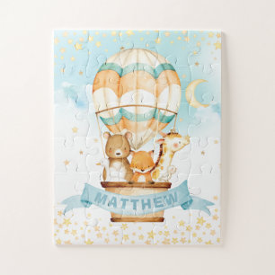 Hot Air Balloon Cute Animals Personalized Jigsaw Puzzle