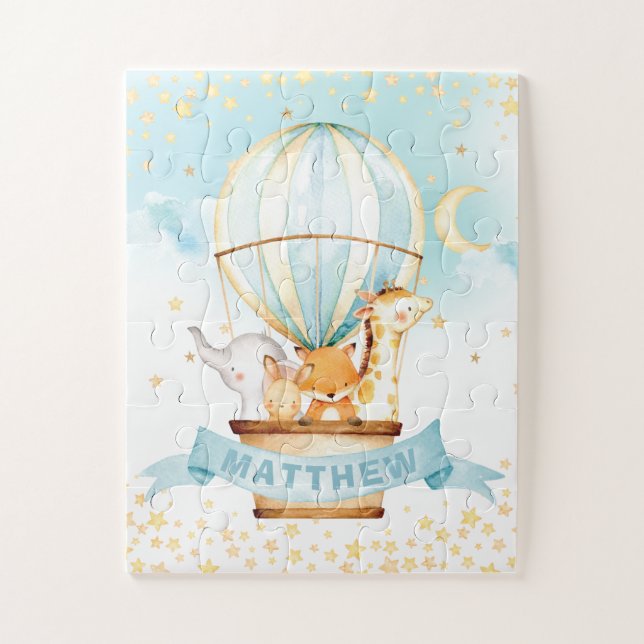 Hot Air Balloon Cute Animals Personalized Jigsaw Puzzle (Vertical)