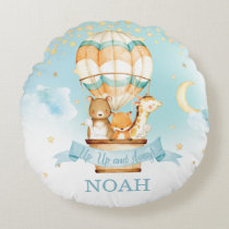 Hot Air Balloon Cute Baby Animal Boy Nursery Decor Round Pillow