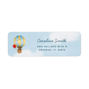 Hot Air Balloon Cute Bear Blue Return Address Label