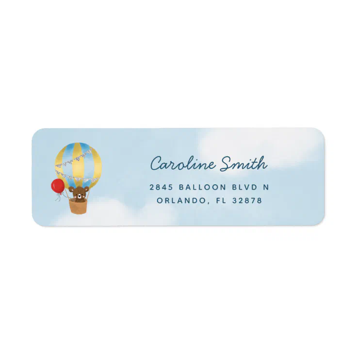 Hot Air Balloon Cute Bear Blue Return Address Label | Zazzle
