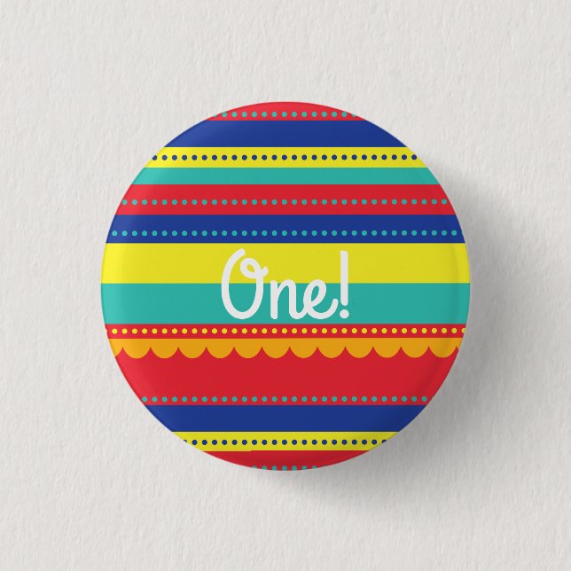 Hot Air Balloon Cute Colorful 1st Birthday Party Button (Front)