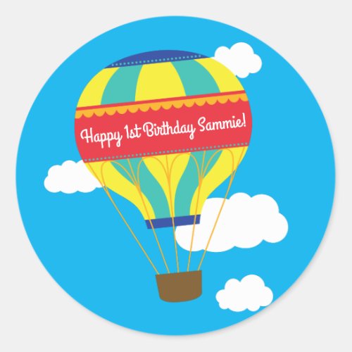 Hot Air Balloon Cute Colorful 1st Birthday Party Classic Round Sticker