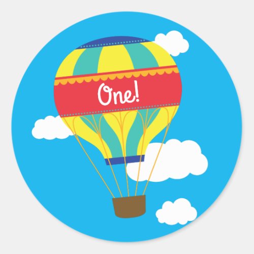 Hot Air Balloon Cute Colorful 1st Birthday Party Classic Round Sticker