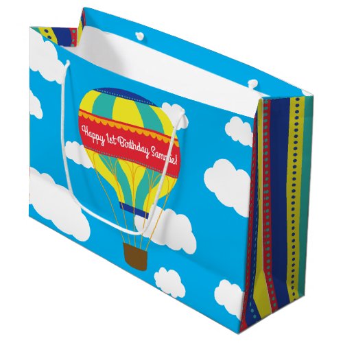 Hot Air Balloon Cute Colorful 1st Birthday Party Large Gift Bag