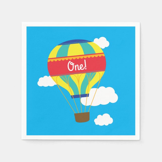 Hot Air Balloon Cute Colorful 1st Birthday Party Napkins (Front)