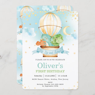 Hot Air Balloon Cute Dinosaurs Birthday Party Boy Invitation