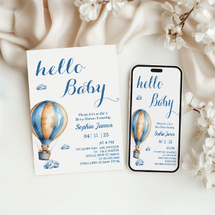 Hot Air Balloon - Cute Teddy Bear Baby Shower Invitation