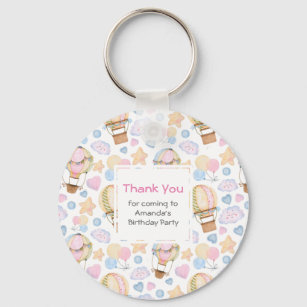 Hot Air Balloon Cute Watercolor Pattern Thank You Keychain