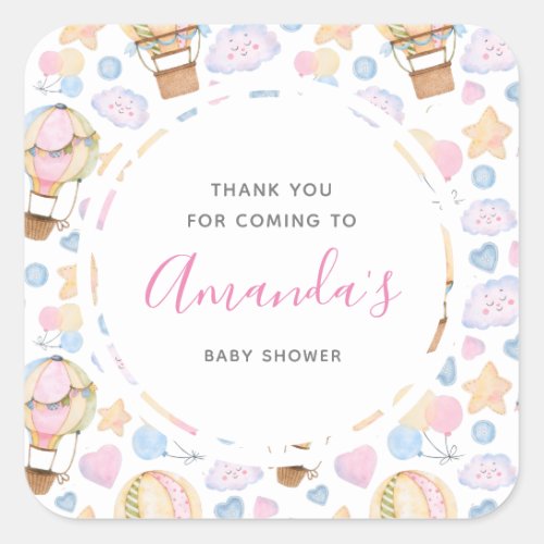 Hot Air Balloon Cute Watercolor Pattern Thank You Square Sticker