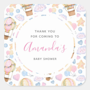 Hot Air Balloon Cute Watercolor Pattern Thank You Square Sticker