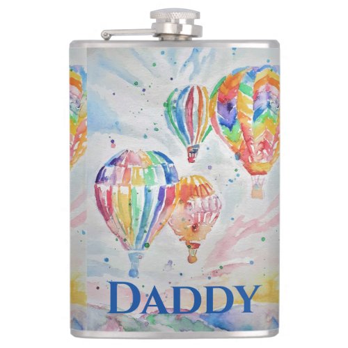 Hot Air Balloon Daddy colorful Watercolor Mug Flask