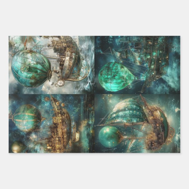 Hot Air Balloon Designs & Steampunk  Wrapping Paper Sheets (Front)