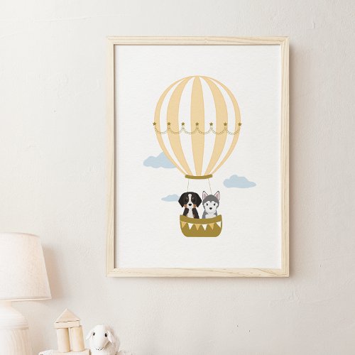 Hot Air Balloon Dogs Nursery  Kids Room Poster