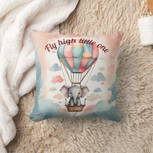 Hot Air Balloon Elephant Throw Pillow
