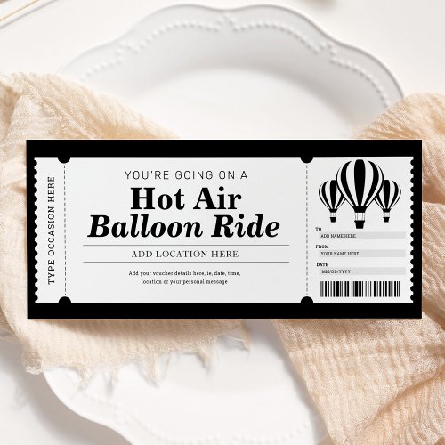 Hot Air Balloon Experience Gift Ticket Voucher Invitation