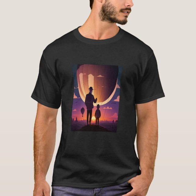Hot Air Balloon Exploring Dad And Child In Hot Air T-Shirt (Front)
