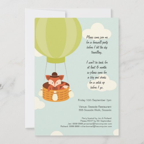 Hot Air Balloon Farewell Bon Voyage Party invite