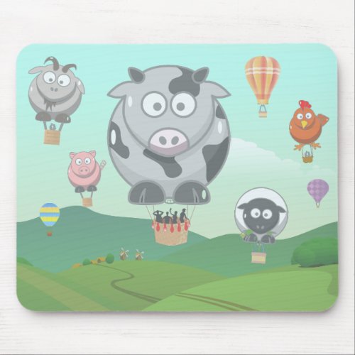 Hot Air Balloon Farm Animals Mouse Pad