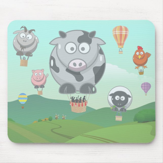 Hot Air Balloon Farm Animals Mouse Pad (Front)
