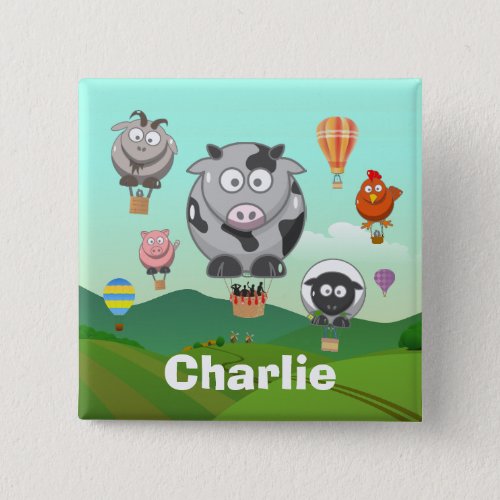 Hot Air Balloon Farm Animals Personalised Button