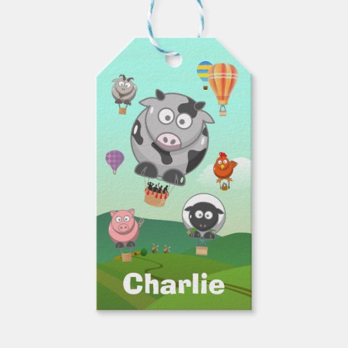 Hot Air Balloon Farm Animals Personalised Gift Tags