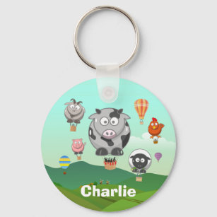 Hot Air Balloon Farm Animals Personalised Keychain