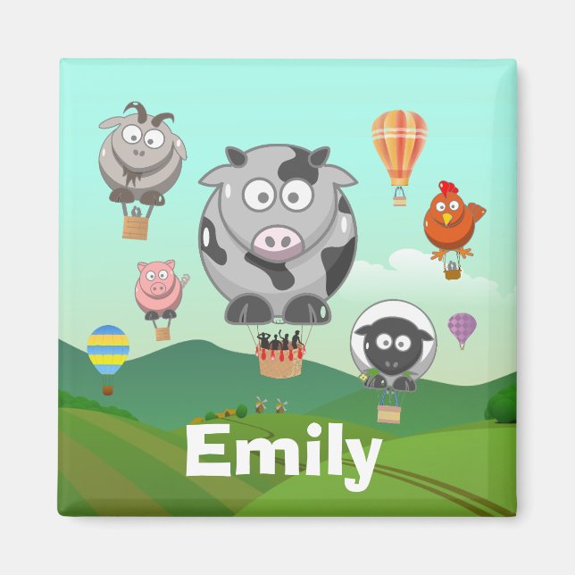 Hot Air Balloon Farm Animals Personalised Kids Magnet (Front)