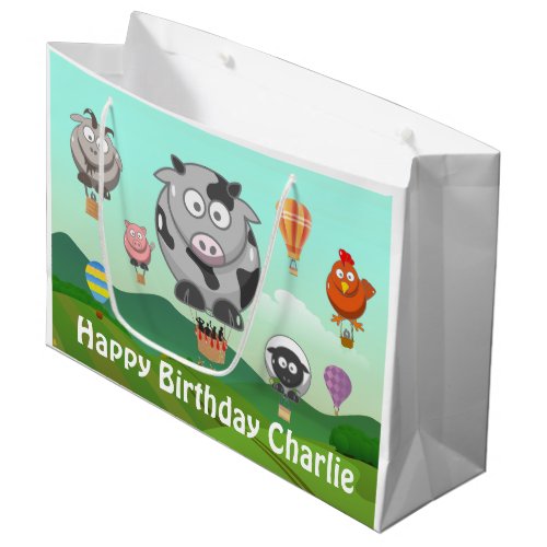 Hot Air Balloon Farm Animals Personalised Large Gift Bag