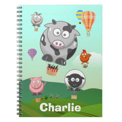 Hot Air Balloon Farm Animals Personalised Notebook