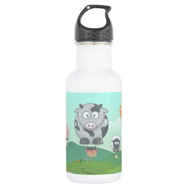 Hot Air Balloon Farm Animals Stainless Steel Water Bottle (Front)