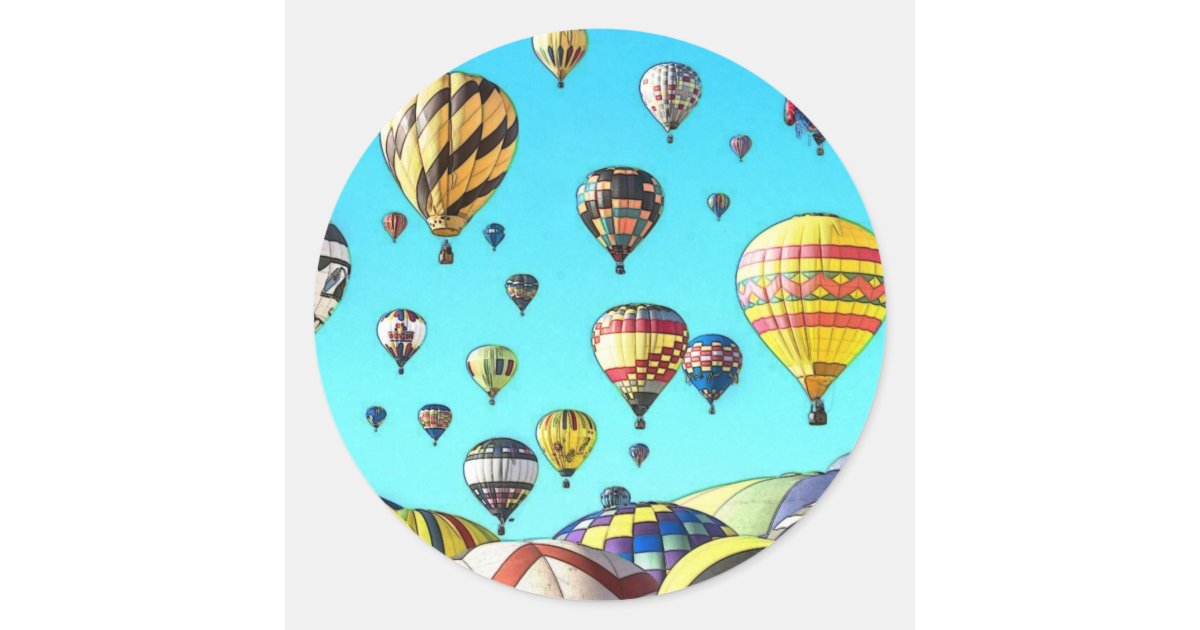 Hot Air Balloon Fiesta Digital Art Design Classic Round Sticker | Zazzle.com