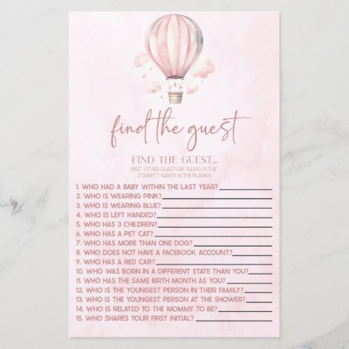 Hot Air Balloon Find The Guest Baby Shower Game