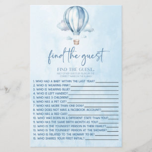 Hot Air Balloon Find The Guest Baby Shower Game