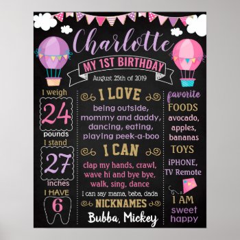 Hot Air Balloon First Birthday Board Poster by 10x10us at Zazzle