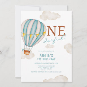 Hot Air Balloon First Birthday Invitation