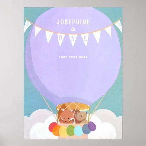 Hot Air Balloon First Birthday Party Welcome Poster