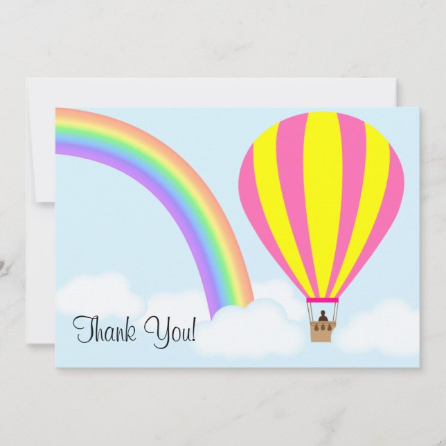 Hot Air Balloon Flat Greeting Card - on Light Blue (Front)