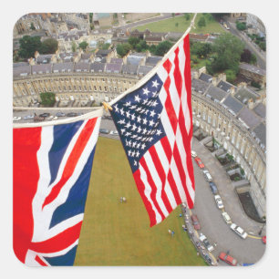 Hot Air Balloon Flight Over Bath. Square Sticker