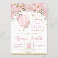 Hot Air Balloon Floral Baby Shower Baby Girl Invitation