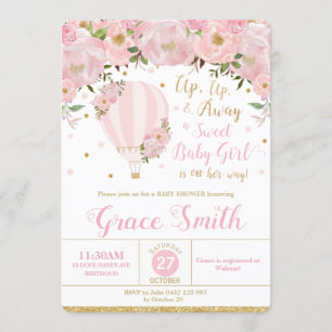 Hot Air Balloon Floral Baby Shower Baby Girl Invitation