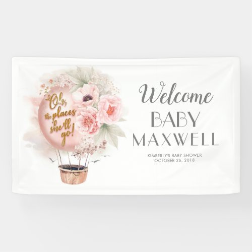 Hot Air Balloon Floral Baby Shower Welcome Banner